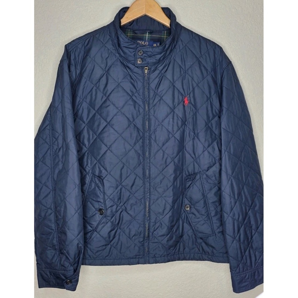 POLO Ralph Lauren Quilted Navy Blue Diamond Stitch Red Pony Logo Jacket Men XXL